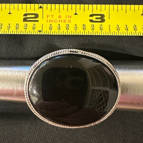 Vintage large sterling adjustable black stone statement ring open band size 7.75 - Picture 8 of 8